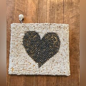 Beaded Heart Pouch in Cream and Black